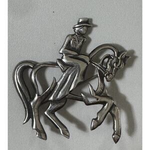 Sterling Silver Horse & Rider Equestrian Silhouette Brooch Pin 925 C2G 8g